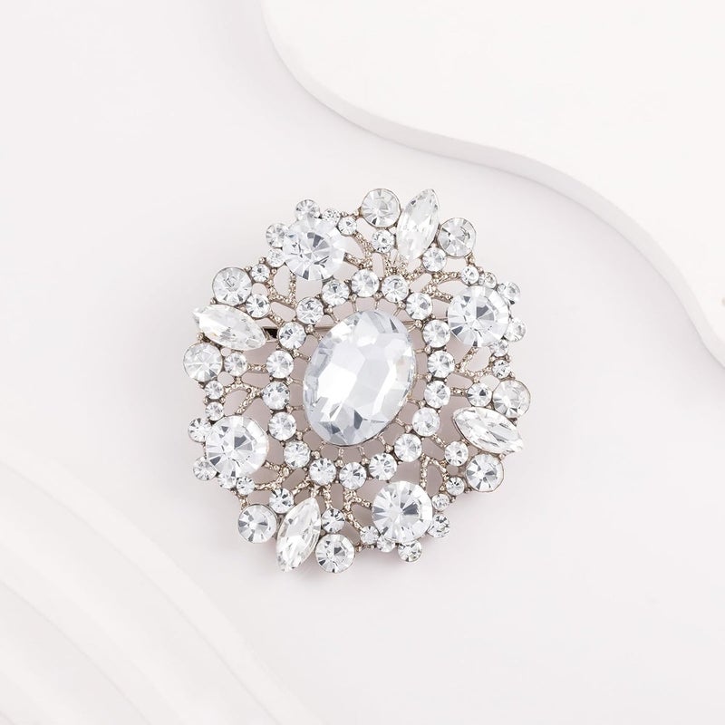 LAXPICOL Vintage Clear Austrian Crystal Brooch Pin for Women Elegant Wedding Bridal Brooches Broach Pin 1.69"*1.39" - Image 4